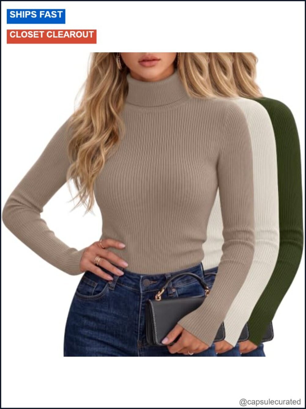3 Pack Women's Ribbed Turtleneck Long Sleeve Cotton Stretch Tees Undershirt